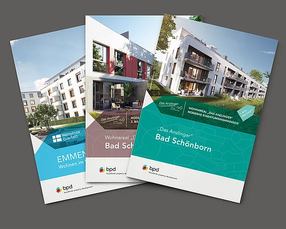 BPD Immobilienentwicklung, Immobilienmarketing, A4 Exposé des Bauvorhabens Bad Schönborn, Werbeagentur magenta, Mannheim