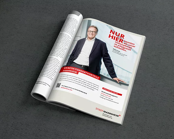 Wirtschafts- und Strukturförderung Mannheim, Anzeigen, Kampagne, "Nur hier", Innovation, Unternehmen, Testimonial, Erfolgsgeschichte, Fuchs Petrolub SE 