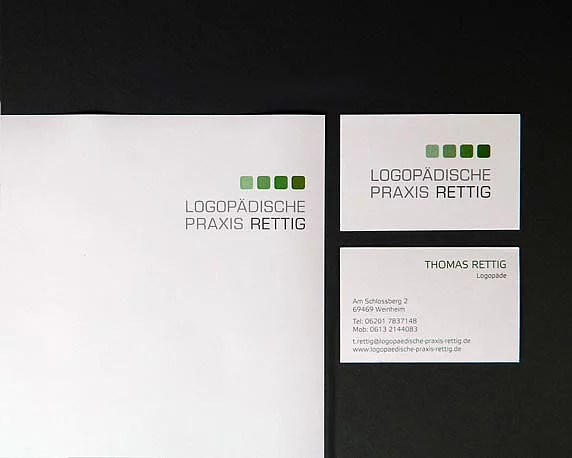 Logopädische Praxis Rettig, neues Design, Briefpapier, Visitenkarten, Geschäftsausstattung