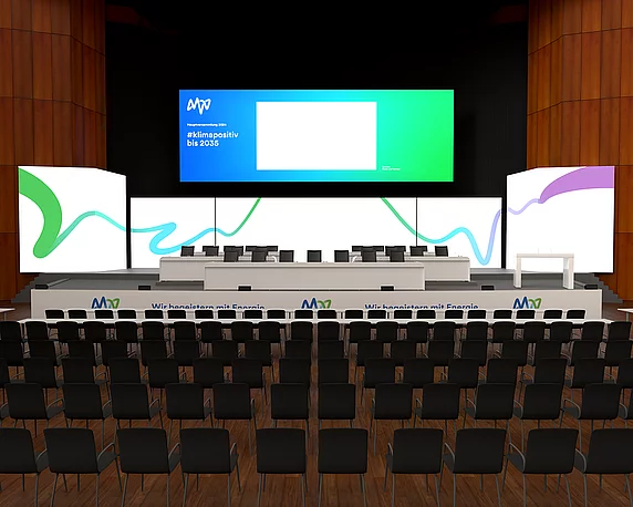 MVV-Hauptversammlung Blick auf die Bühne über die Sitzreihen