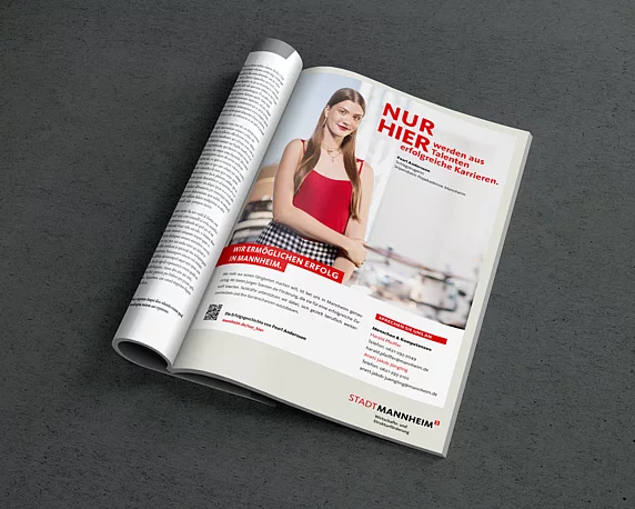 Wirtschafts- und Strukturförderung Mannheim, Anzeigen, Kampagne, "Nur hier", Innovation, Unternehmen, Testimonial, Erfolgsgeschichte, Pearl Andersson 