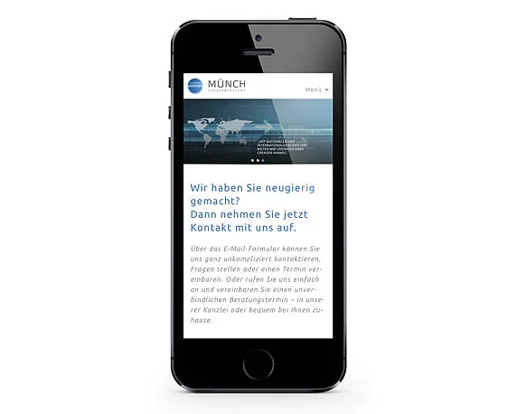 Münch Steuerberatung, Website, Kontakt, Smartphone