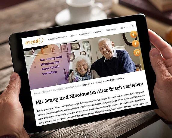 Landingpage-Unterseite für den Seniorendienstleister avendi
