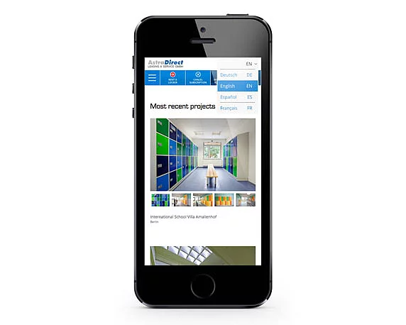 AstraDirect, Website, englisch, Smartphone
