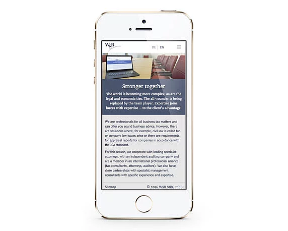 WSB-Unternehmensgruppe, Website, Smartphone, mobil, englisch