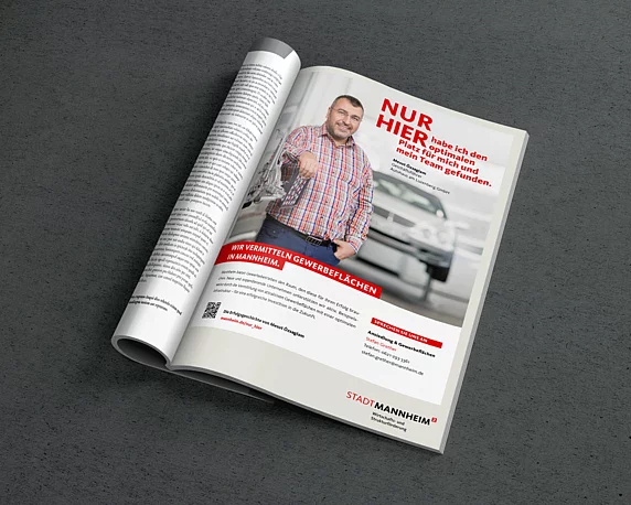 Wirtschafts- und Strukturförderung Mannheim, Anzeigen, Kampagne, "Nur hier", Innovation, Unternehmen, Testimonial, Erfolgsgeschichte, Mesut Özsaglam