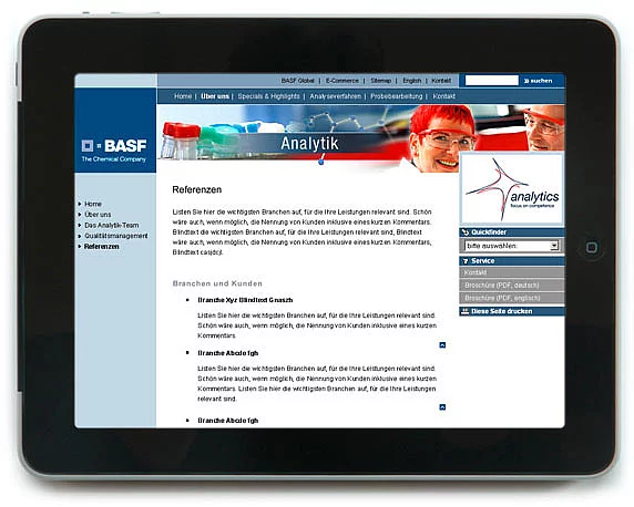 BASF, Analytik Website