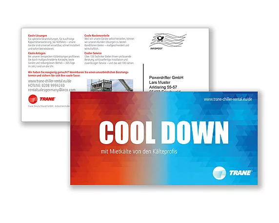 TRANE, Postkarte, Mailing, cool down, Mietlösungen